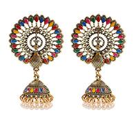 AkoMatial Boucles d'oreilles pendantes pour femme avec pendentif en forme de paon, bijoux tendance de style indien pour un usage quotidien, multicolore, taille S, perle en métal