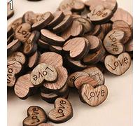AkoMatial Lot de 100 boutons décoratifs en bois rustique, en forme de cœur, étoiles, décoration de table de mariage #1