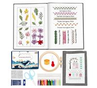 AKONE Livre de broderie à broder à broder soi-même avec 143 points - Kit complet pour adultes et débutants - Guide d'exercices de couture inclus - Mini boîte à coudre - Enfile-aiguille