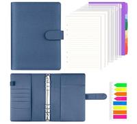 AKONEGE Classeur A5 rechargeable en cuir synthétique à 6 anneaux avec 135 feuilles de recharge A5, 3 poches de classeur, 6 intercalaires, onglets adhésifs, organiseur de planificateur pour voyage