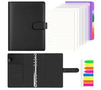 AKONEGE Classeur A5 rechargeable en cuir synthétique à 6 anneaux avec 135 feuilles de recharge A5, 3 poches de classeur, 6 intercalaires, onglets adhésifs, organiseur de planificateur pour voyage