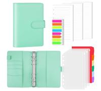 AKONEGE Classeur A6 rechargeable en cuir synthétique à 6 anneaux avec 135 feuilles de recharge A6, 3 poches de classeur, 6 intercalaires, onglets adhésifs, organiseur de planificateur pour voyage