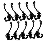 AKOOSY 10 pièces Lot de Crochets Muraux Vintage Alliage de Zinc Noir Patère Double Rétro Robuste pour Manteaux Chapeaux et Clés Résistants Rouille et Multifonctions