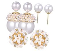 AKOOSY 2 paires Boucles Oreilles Perles pour Femmes Boucles Oreilles à Perles Doubles Design Floral Légères et Hypoallergéniques Parfaites pour Look Élégant et Chic