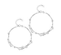AKOOSY 2 pièces Bracelet Argent Femme Pur Double Couches avec Pendentif Étoile Ajustable de Bracelets Perles Lisses Confortables pour Cadeau Femme Noël Saint-valentin