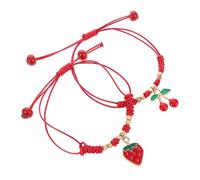 AKOOSY 2 pièces Bracelets Amitié Tressés Main Rouges avec Breloques Fraise et Cerise Lot de Bracelets Corde pour Filles Symboles de Lien et Protection Accessoires Faits Main pour Amitié