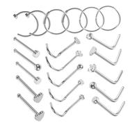 AKOOSY 21 pièces Kit Piercing Nez Anneaux Acier Inoxydable de Bijoux de Corps pour Femmes Bagues Nez Cercles Argentés Variés