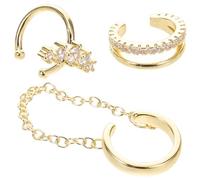 AKOOSY 3 pièces Boucles Oreilles Non Percées pour Femmes Manchettes Oreille Géométriques Scintillantes à Clip Bijoux Élégants pour Mariages Fêtes et Usage Quotidien