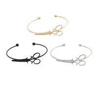 AKOOSY 3 Pièces Bracelet Amitié Créatif pour Filles Adolescentes Manchette Légère et Stylée avec Design Ciseaux Cadeau Femme et Amie Noir Or Argent Ajustable