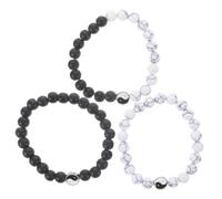 AKOOSY 3 pièces Bracelet Perlé Noir Blanc Unisexe Feng Shui Tai Chi Symbole d'Équilibre Accessoire Ajustable Harmonie pour Hommes et Femmes