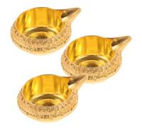 AKOOSY 3 Pièces Lampe à Huile Diwali en Alliage, Support Antique Sculpté | Lueur Douce et Régulière, Faible Fumée, Placement Stable, Usage Quotidien et Cérémonie de Maison