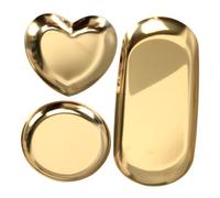 AKOOSY 3 pièces Plateaux à Bijoux Nordiques Dorés Rangement Décoratif Polyvalent pour Bijoux Cosmétiques et Accessoires Plateaux Ronds Ovales et Cœur Design Élégant pour Salle de Bain