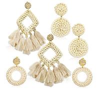 AKOOSY 3paires Lot Boucles Oreilles Pendantes Rotin Tissé Style Bohème Pour Femmes Et Filles