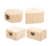 AKOOSY 4 Pièces Boîte de Rangement Bois Naturel à Décorer Lot de Boîtes DIY pour Bijoux et Souvenirs Organisateur Compact pour Étagère Coffret Créatif Personnalisable