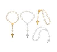 AKOOSY 4 pièces Bracelet de Baptême Garçon Fille avec Croix et Perles Rose Cadeau Souvenir Communion et Faveurs Événements Religieux Décoration pour Baptême et Mariage