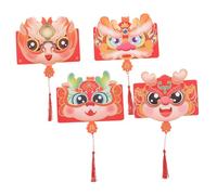 AKOOSY 4 Pièces Enveloppes rouges pliables pour Nouvel An chinois poche à chance avec compartiments motifs de succès pour fête du printemps lot varié