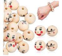 AKOOSY 40 pièces Lot de Perles Bois Rondes Naturelles avec Visage Souriant Larges pour Création Bijoux Bracelets et Loisirs Créatifs