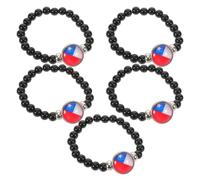 AKOOSY 5 Pièces Bracelet Perles Drapeau Chili Bijou Verre Noir Résistant pour Femmes et Hommes Accessoire Léger pour Festival National et Usage Quotidien