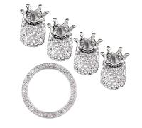 AKOOSY 5 pièces Set de Bouchons de Valve de Voiture Strass Blanc Protection Antipoussière Capuchons de Pneus et Anneau Décoratif pour Bouton Démarrage Accessoires Auto Élégants et
