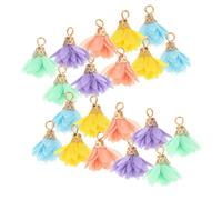 AKOOSY 50 pièces Lot de Pendentifs Fleurs Tissu avec Mini Pompons pour Boucles Oreilles et Colliers DIY Charme Élégant et Féminin pour Créations Artisanales