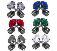 AKOOSY 6 paires Boucles Oreilles Zirconium Clous à Vis Acier Inoxydable pour Femmes Élégantes