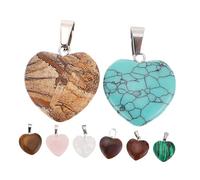 AKOOSY 8 pièces Pendentifs Pierres Naturelles Forme Cœur pour Création Bijoux DIY Charms Cœur Pierres Précieuses pour Bracelets et Colliers Artisanaux