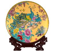 AKOOSY Assiette Décorative en Céramique avec Support, Plaque Décorative de Style Chinois, Abs, Facile à Nettoyer, Décoration de Salon et Entrée Maison
