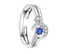 AKOOSY Bague Argentée en Cuivre Design Ouvert et Deux-en-un, Bague Créative Lune et Étoile, Décoration Chic Doigts Féminins