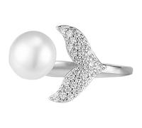 AKOOSY Bague Réglable pour Femme en Alliage Blanc Perle Simulée Bague Ouverte Sirène Élégante Bijou pour Anniversaire Fête et Usage Quotidien