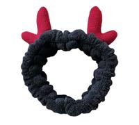 AKOOSY Bandeau Élastique en Peluche Noir pour Femme Oreilles de Renne de Noël, Léger et Extensible, Nettoyage Visage et Autres Occasions