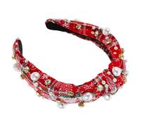 AKOOSY Bandeau Noël à Nœud avec Perles Élégantes Large Accessoire Vintage pour Femmes et Filles Confortable et Résistant pour Célébrations Festives