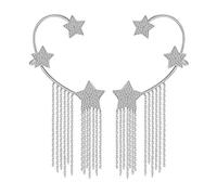 AKOOSY Boucles D’Oreilles Clip sans Perçage 1 Paire Étoiles Argentées à Pompons Chaîne Fine Manchette D’Oreille Enveloppante Mode Femme Bijoux Légers pour Présents et Sorties Élégantes