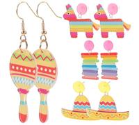 AKOOSY Boucles d'Oreilles Fiesta en Acrylique 4 Paires Pendantes Colorées Accessoires Fête Été 5 Mai Boucles d'Oreilles Mexicaines Légères et Décoratives pour Femmes