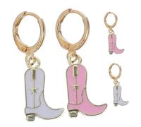 AKOOSY Boucles D'oreilles Pendantes Bottes Cowgirl Multi-couches, Alliage Émail, Bijoux Western pour Femmes, Légères et Coloris Rose Blanc, Accessoires Mode pour Fêtes et Usage Quotidien