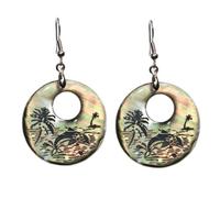 AKOOSY Boucles Oreilles Pendantes Coquille Ormeau Ronde Sculptée Bijoux Créatifs pour Femmes et Filles Design Naturel avec Motif Dauphin