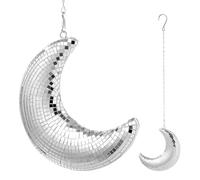 AKOOSY Boule Disco Murale Lune Argentée avec Chaîne Décoration Rétro Miroir pour Maison Mariage et Fête Effet Scintillant Lumineux Installation Facile et Polyvalente