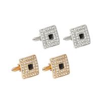 AKOOSY Boutons de Manchette Carrés en Cristaux Élégants Métal Doré et Argenté pour Homme Tenue Formelle Cérémonie Noël 2 Paires Accessoires de Mode Raffinés