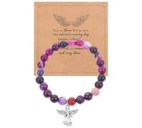 AKOOSY Bracelet Commémoratif en Perles Violettes avec Carte de Sympathie - Ensemble 1 Pièce pour Deuil D’Un Proche - Présent Mémorial pour Perte D’Garçon et Filles ou Membre Famille