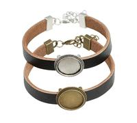 AKOOSY Bracelet Cuir avec Base pour Bijoux Style Rétro Bracelet Femme Fantaisie avec Plateau pour Gemmes Accessoire Pratique pour Fête et Usage Quotidien