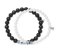 AKOOSY Bracelet de Couple Magnétique 1 Paire en Alliage et Perles Noir et Blanc Bijou pour Amoureux Présent Saint-Valentin Mariage ou Anniversaire Léger et Décoratif pour Poignet