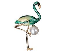 AKOOSY Broche en Émail et Alliage Flamant Rose, Épingle à Perles Décorative, Bijoux Femme Chic, Accessoire Vert Élégant, pour Manteau et Tenue Festive