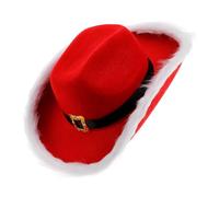 AKOOSY Chapeau de Cowgirl Rouge de Noël avec Bord Blanc Chapeau Western Santa Claus Tissu Non Tissé Accessoire pour et Cosplay Hommes et Femmes
