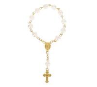 AKOOSY Chapelet Rose Fil De Perles Chaîne De Prière Pour Femme Bracelet De Perles Délicat Avec Pendentif Croix