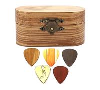 AKOOSY Coffret Étui à Médiators en Bois de Noyer 5 Pièces pour Guitare Acoustique et Électrique Boîte de Rangement Porte-Médiators Sécurisé pour Musiciens Débutants et Professionnels