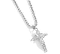 AKOOSY Collier D'ange Prière en Acier Inoxydable Argenté, Collier Unisexe Décoration de Cou, Bijou Métal Solide, Pendentif Garçon Priant, Chaîne Incluse, Style Vintage, Taille Moyenne