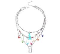 AKOOSY Collier de Perles Rondes en Alliage Pendentif Verrou Élégant et Chaîne de Clavicule pour Femme Décorative et Originale