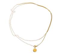 AKOOSY Collier Femme Ras Cou Double Rangée Acier Inoxydable Doré Collier Clavicule Élégant avec Ornements de Perles Chaîne Fine Superposée pour Fête et Quotidien