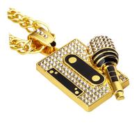 AKOOSY Collier Microphone et Cassette Hip Hop pour Hommes et Femmes Pendentif Rapper Chaîne Dj Style Rue Bijoux Cadeau Anniversaire et Quotidien