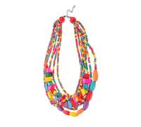 AKOOSY Collier Perles Bois Colorées Ethnique Africain Coquille de Noix Sautoir Multicouche Style pour Femme Accessoire Vintage pour Fêtes et Quotidien