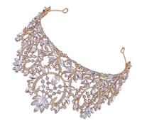 AKOOSY Couronne de Mariage Vintage Baroque en Alliage Or Pierres Incrustées, Accessoire Chic pour Mariée Créant une Ambiance Festive Lors de Festivals ou Performances